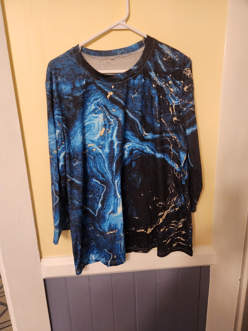 Amazon Long Sleeve Galaxy Tee in Blue and Black Marble Print